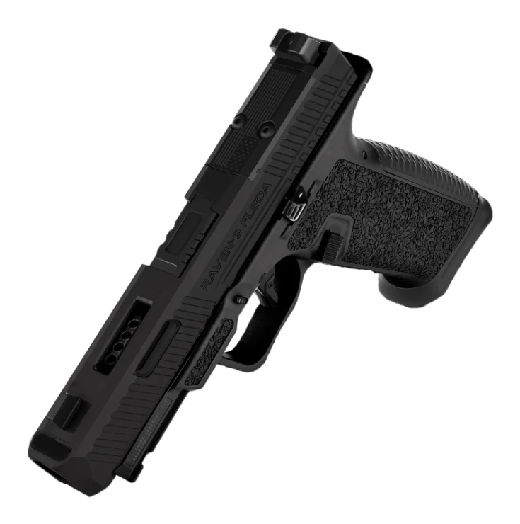 Raven 9 FLEOA Edition pistol, angled view of the slide and compensator